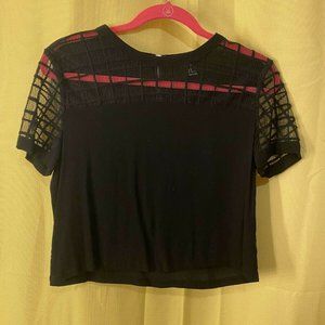 Forever 21 Small Black Top Sheer Pattern At Neck